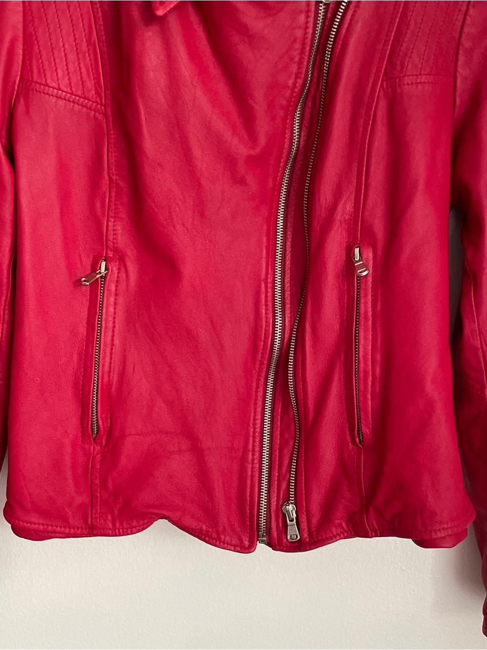 Vera Pelle Leather Moto Jacket Womens Medium Red Genuine Leather Biker Italian - Picture 8 of 11